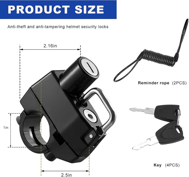 KVAEY Motorcycle Helmet Lock, Aluminum Alloy Anti Theft Helmet Security Locks, Universal Tamper-Proof Helmet Locks for Motorbike Scooter Bike, Motorcycle Accessories (2PCS, Helmet Lock+Cable) - Image 2
